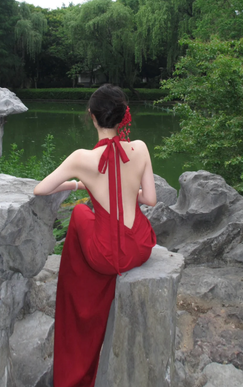 Charming Red Mermaid Halter Satin Backless Long Prom Dress, Evening Dress