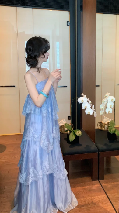 Chic A Line Spaghetti Straps Lavender Satin Lace Long Prom Dress, Evening Dress