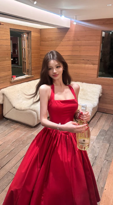 Classy A Line Halter Red Satin Long Prom Dress, Evening Dress