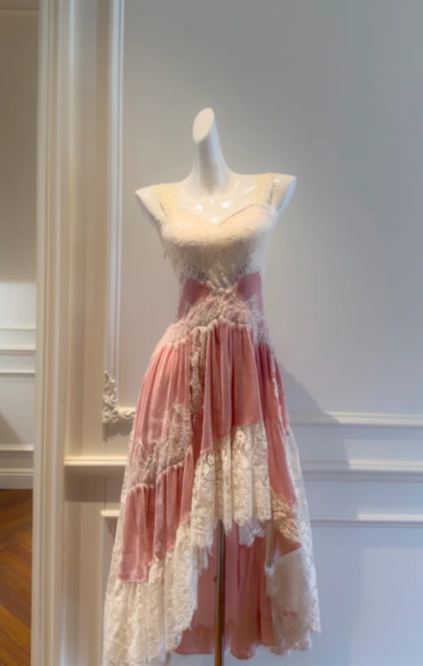 Pretty A Line Spaghetti Straps Satin Lace Long Prom Dress, Evening Dress