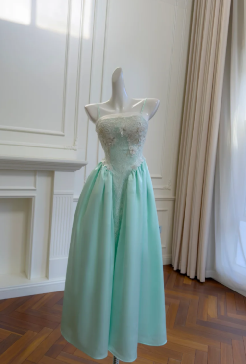 Classy A Line Spaghetti Straps Satin Long Prom Dress, Evening Dress