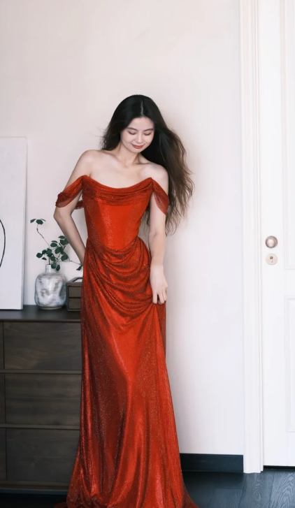 Obsessed Mermaid Off The Shoulder Satin Long Prom Dress, Evening Dress