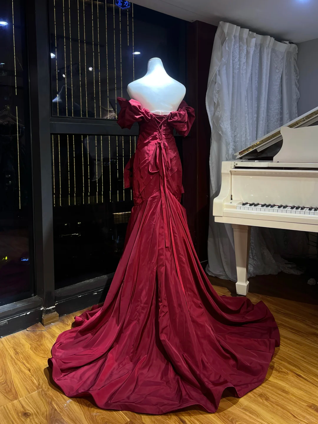Formal Mermaid Burgundy Off The Shoulder Satin Long Prom Dress, Evening Dress