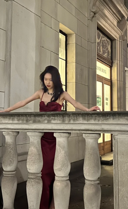 Classy Mermaid Burgundy Spaghetti Straps Satin Slit Long Prom Dress, Evening Dress