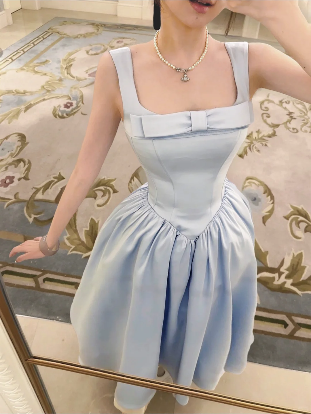 Princess A Line Square Neck Satin Long Prom Dress, Evening Dress