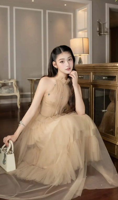Elegant A Line Halter Tulle Long Prom Dress, Evening Dress