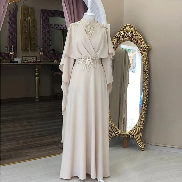 Sexy A Line High Neckline Long Sleeves Chiffon Long Prom Dress