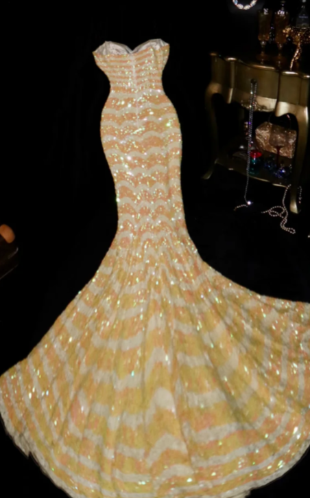 Shiny Mermaid Spaghetti Straps Satin Sequin Long Prom Dress, Evening Dress