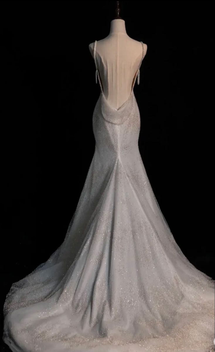 Fairytale Mermaid Straps Long Sequin Backless Wedding Dresses