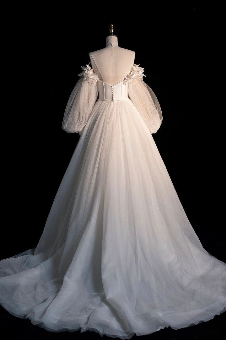 Fairytale A Line Off The Shoulder White Long Tulle Wedding Dresses