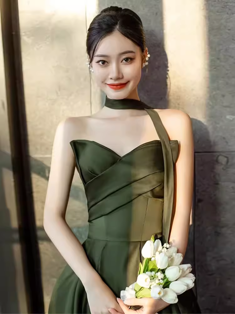 Sexy A line Sweetheart Satin Green Long Prom Dress