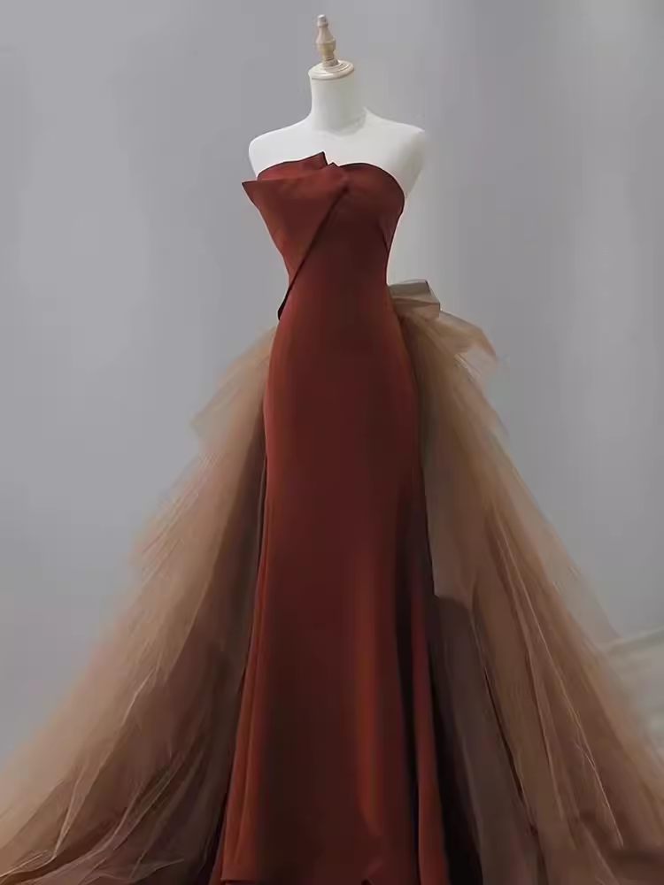 Sexy Mermaid Strapless Sleeveless Satin Long Prom Dress