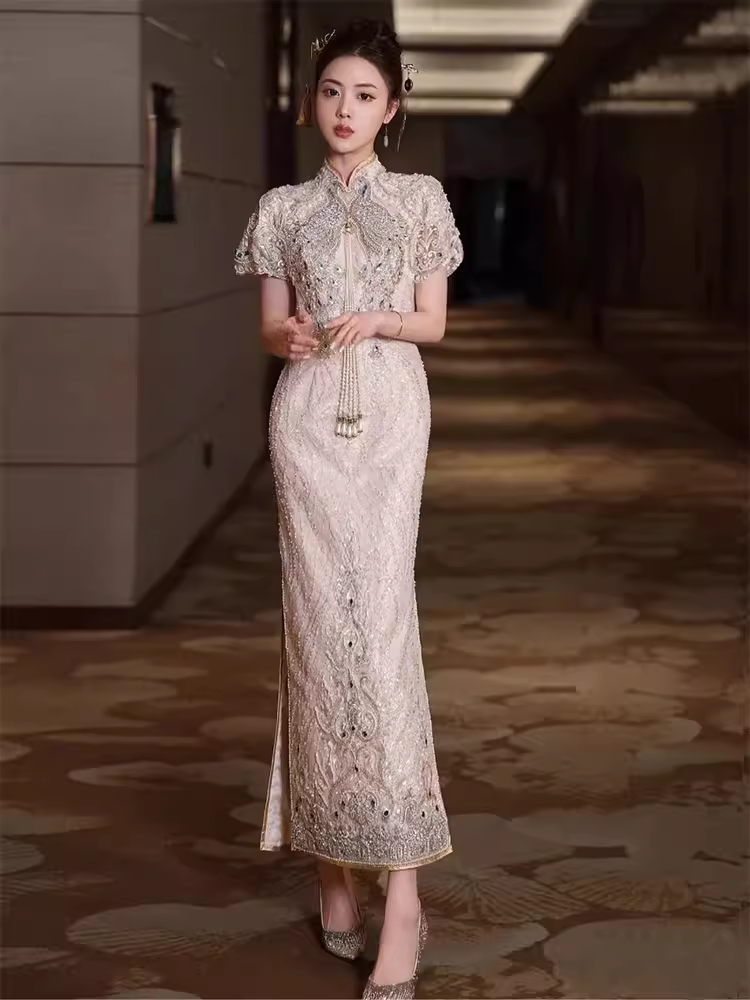 Sexy Sheath Short Sleeves Sequin Prom Dresses