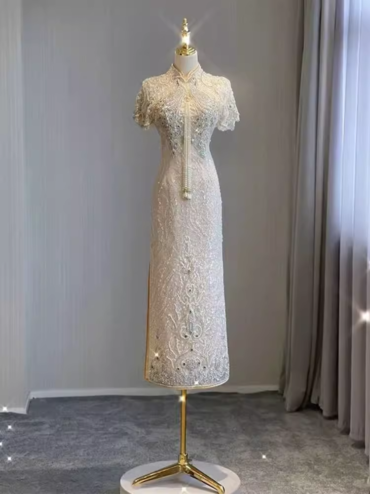 Sexy Sheath Short Sleeves Sequin Prom Dresses