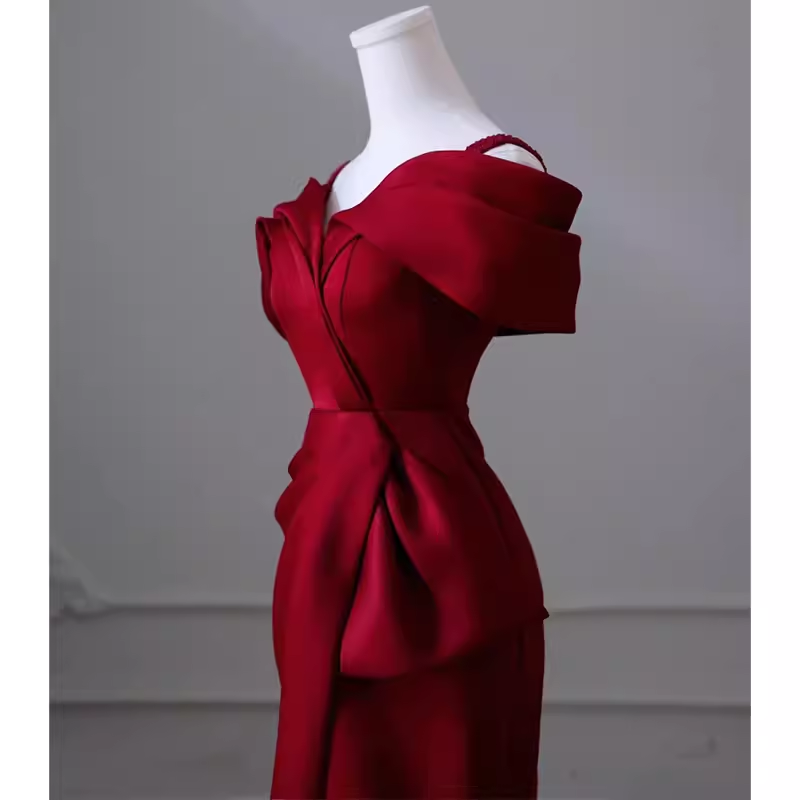 Sexy Mermaid Off The Shoulder Satin Burgundy Long Prom Dresses