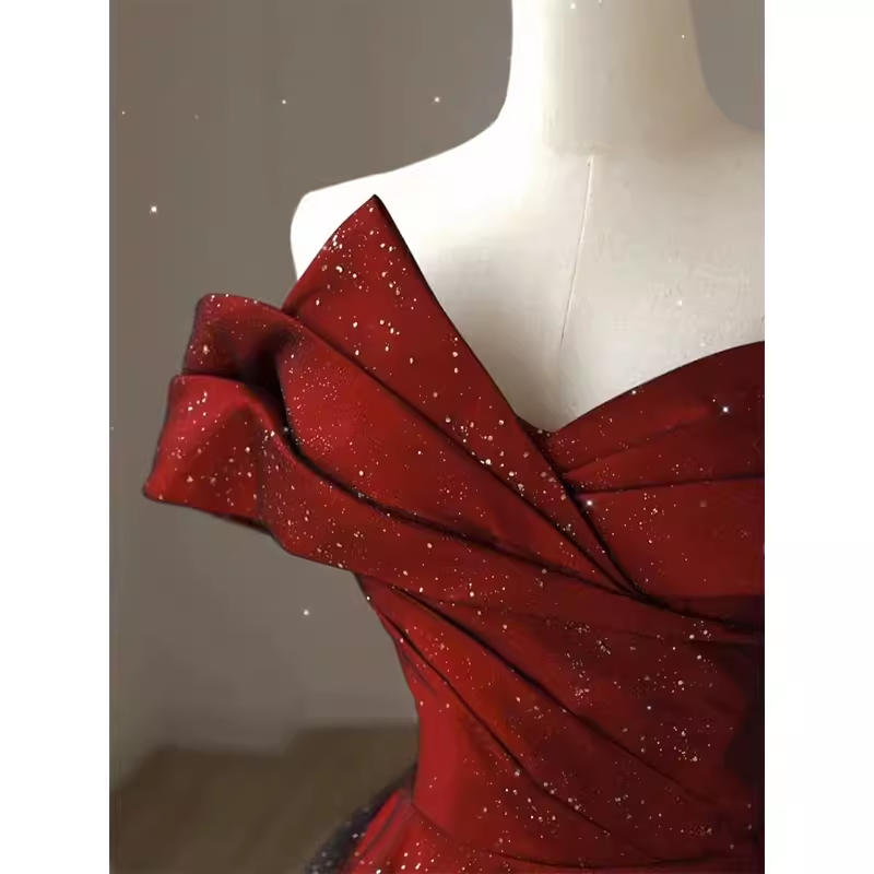 Sexy A Line Off The Shoulder Satin Burgundy Tulle Long Prom Dresses