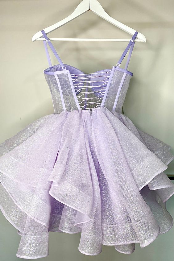 Sweetheart Spaghetti Straps Sparkly A-Line Mini Homecoming Dress