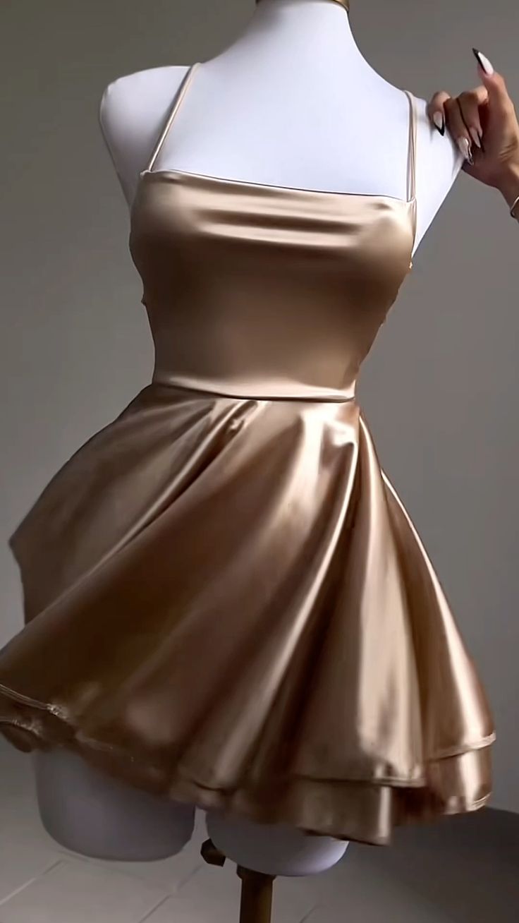 Vintage A line Straps Gold Backless Birthday Outfits Satin Homecoming Dress