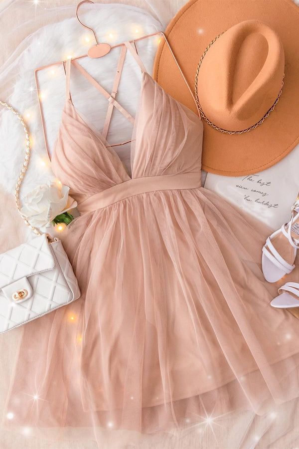 Vintage A line Blush Pink Tulle Birthday Outfits Homecoming Dress