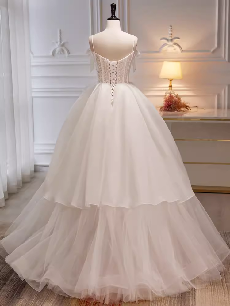 Modest Ball Gown Off The Shoulder Short Sleeves White Tulle Long Prom Dress