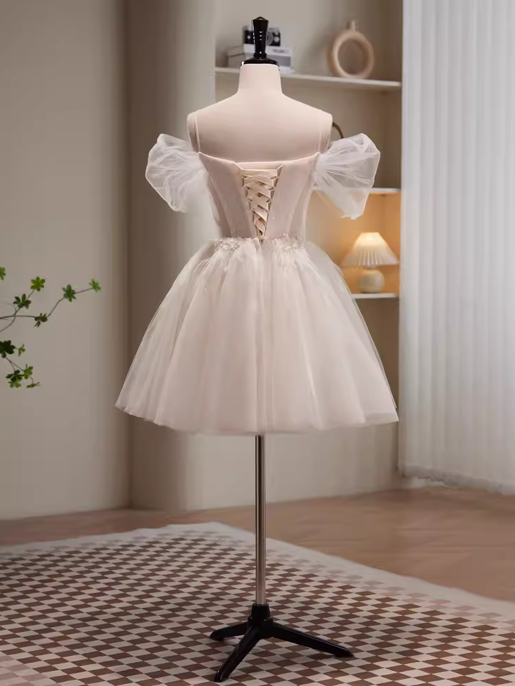 Modest Ball Gown Off The Shoulder White Tulle Birthday Outfits Homecoming Dress