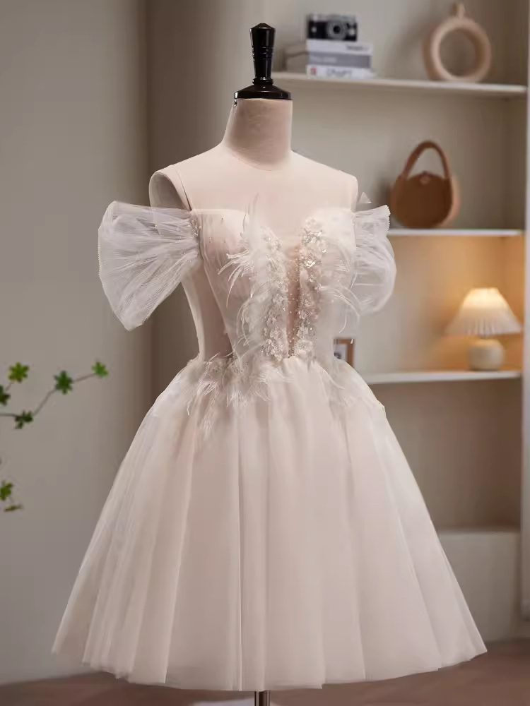 Modest Ball Gown Off The Shoulder White Tulle Birthday Outfits Homecoming Dress