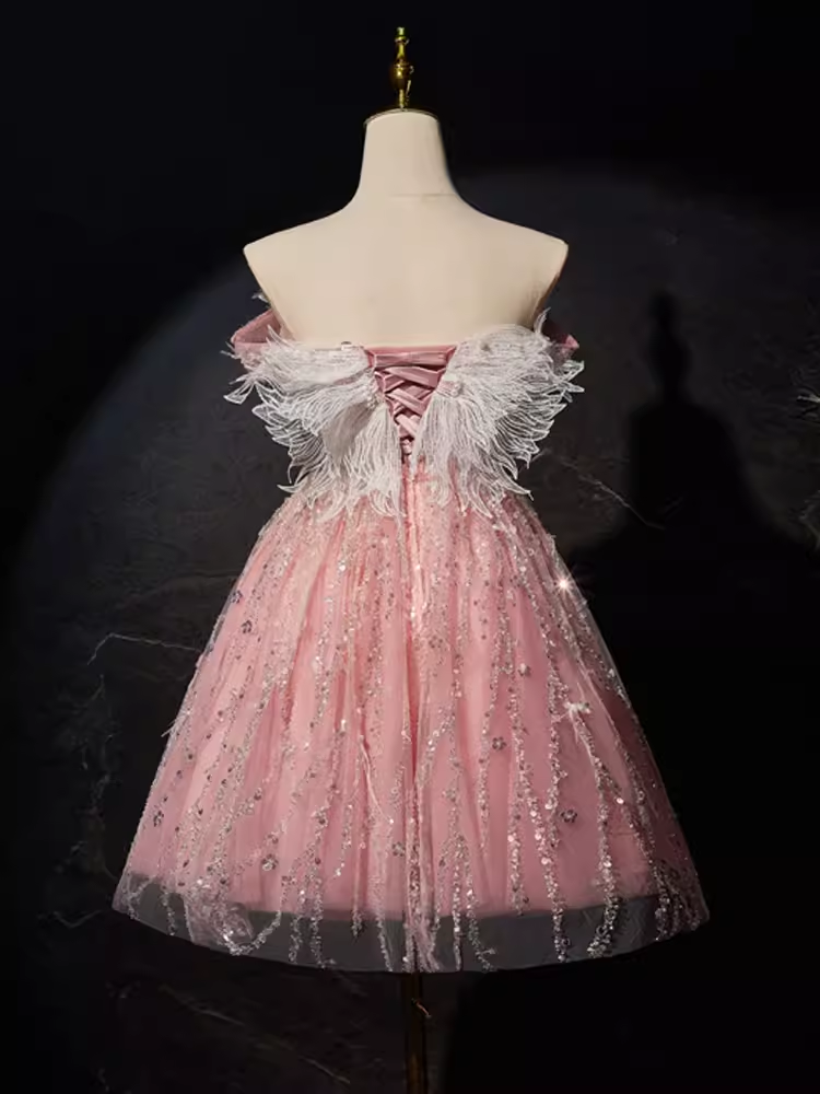 Modest Ball Gown Off The Shoulder Pink Tulle Birthday Outfits Homecoming Dress