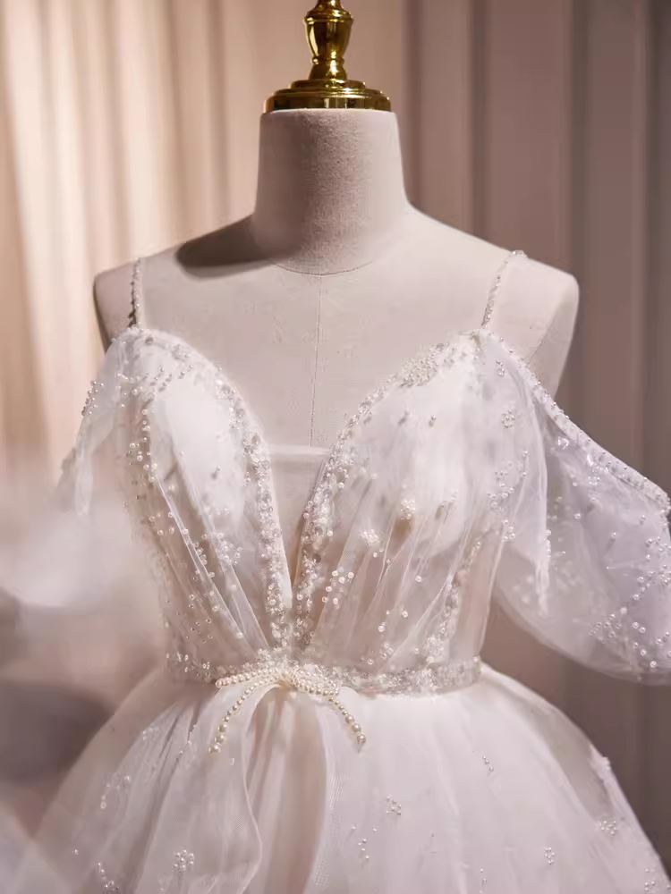 Modest Ball Gown Off The Shoulder White Tulle Birthday Outfits Homecoming Dress