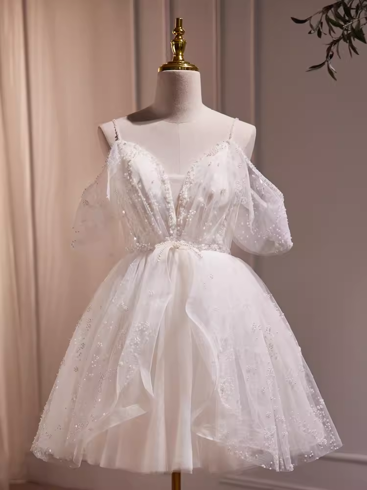 Modest Ball Gown Off The Shoulder White Tulle Birthday Outfits Homecoming Dress