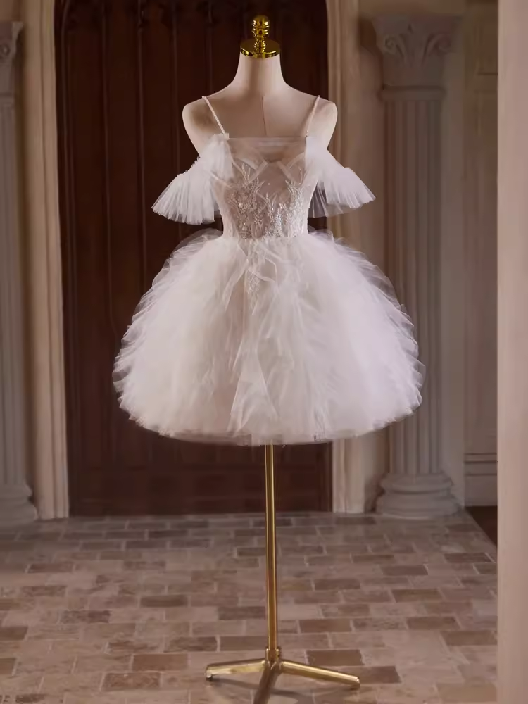 Modest Ball Gown Off The Shoulder White Tulle Birthday Outfits Homecoming Dress