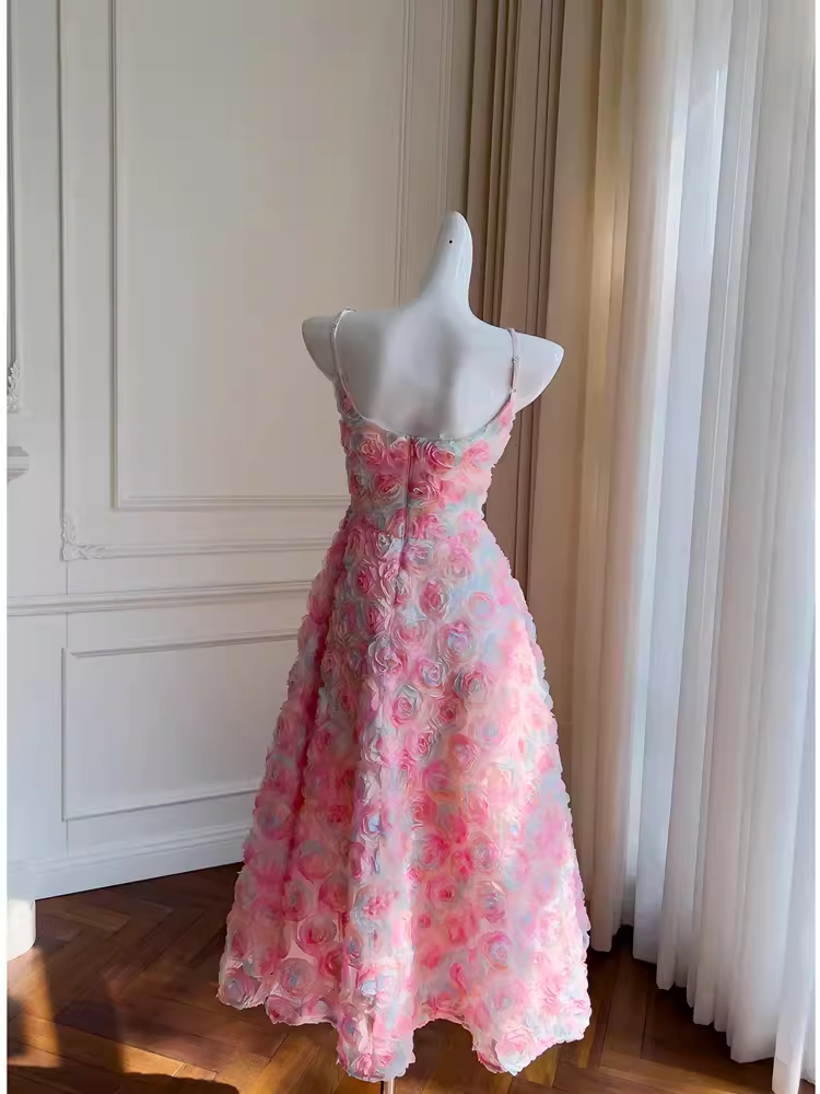 Cute A line Spaghetti Straps Flowers Lace Birthday Outfit Homecoming Dresses