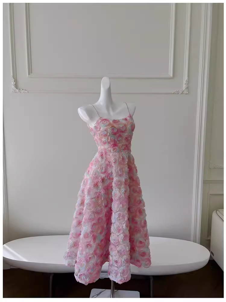 Cute A line Spaghetti Straps Flowers Lace Birthday Outfit Homecoming Dresses