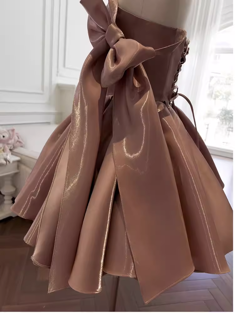Sexy A line Straps Brown Birthday Outfit Homecoming Dresses