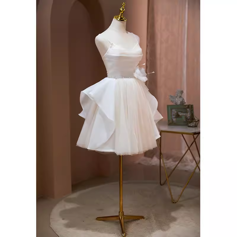 Sexy A line Spaghetti Straps Tulle White Short Homecoming Dresses