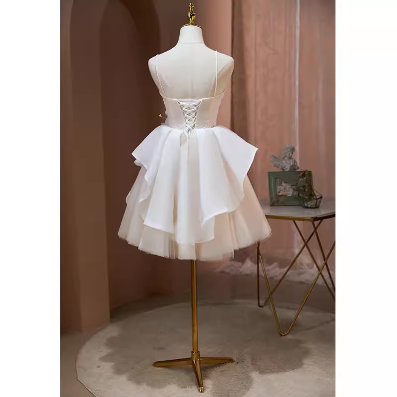 Sexy A line Spaghetti Straps Tulle White Short Homecoming Dresses
