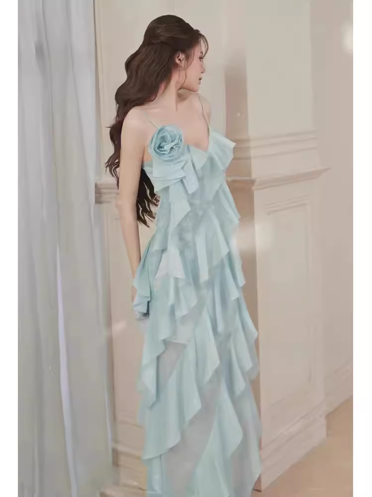 Simple A Line Spaghetti Straps Sleeveless Slit Chiffon Prom Dress