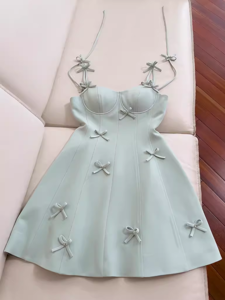 Simple A Line Straps Mint Green Satin Homecoming Dress 21st Birthday Outfit With Bow