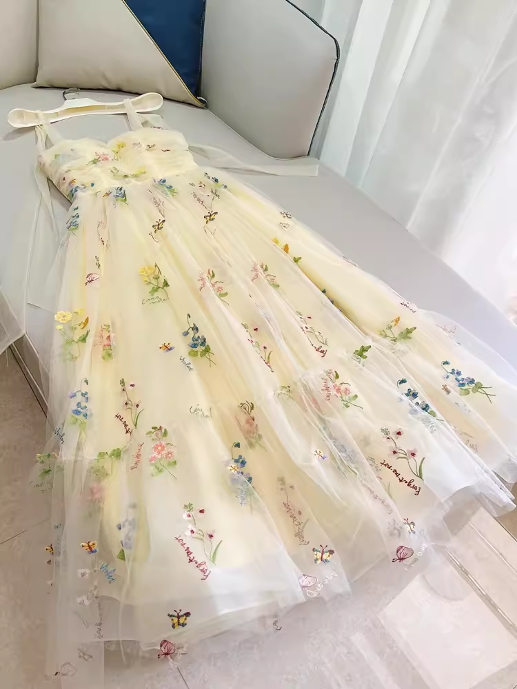 Modest A Line Straps Floral Tulle Homecoming Dress 21st Birthday Outfit With Bow