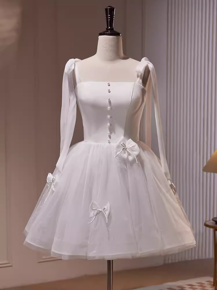 A Line Straps White Tulle Homecoming Dress 18th Birthday Outfits