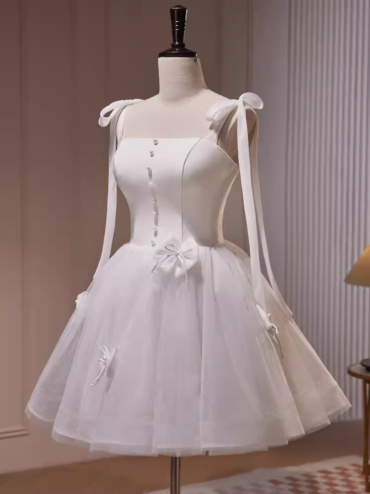 A Line Straps White Tulle Homecoming Dress 18th Birthday Outfits