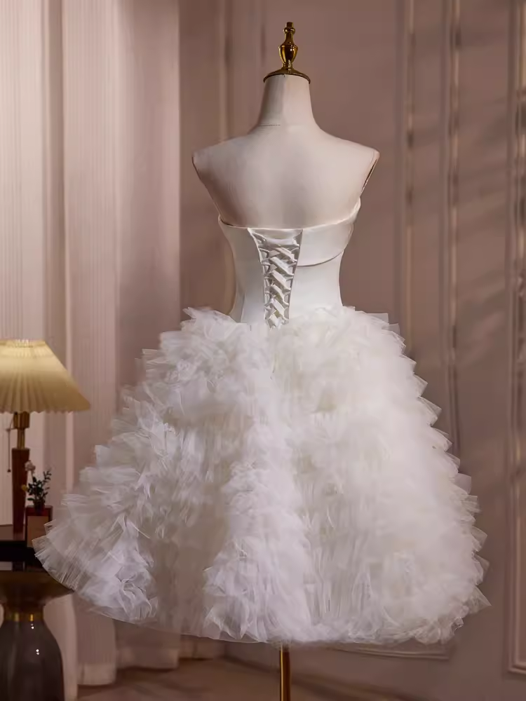 Ball Gown Strapless White Satin Homecoming Dress 18th Birthday Outfits