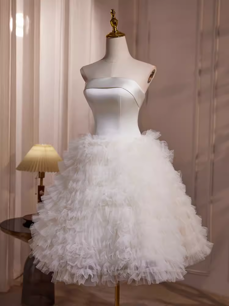 Ball Gown Strapless White Satin Homecoming Dress 18th Birthday Outfits