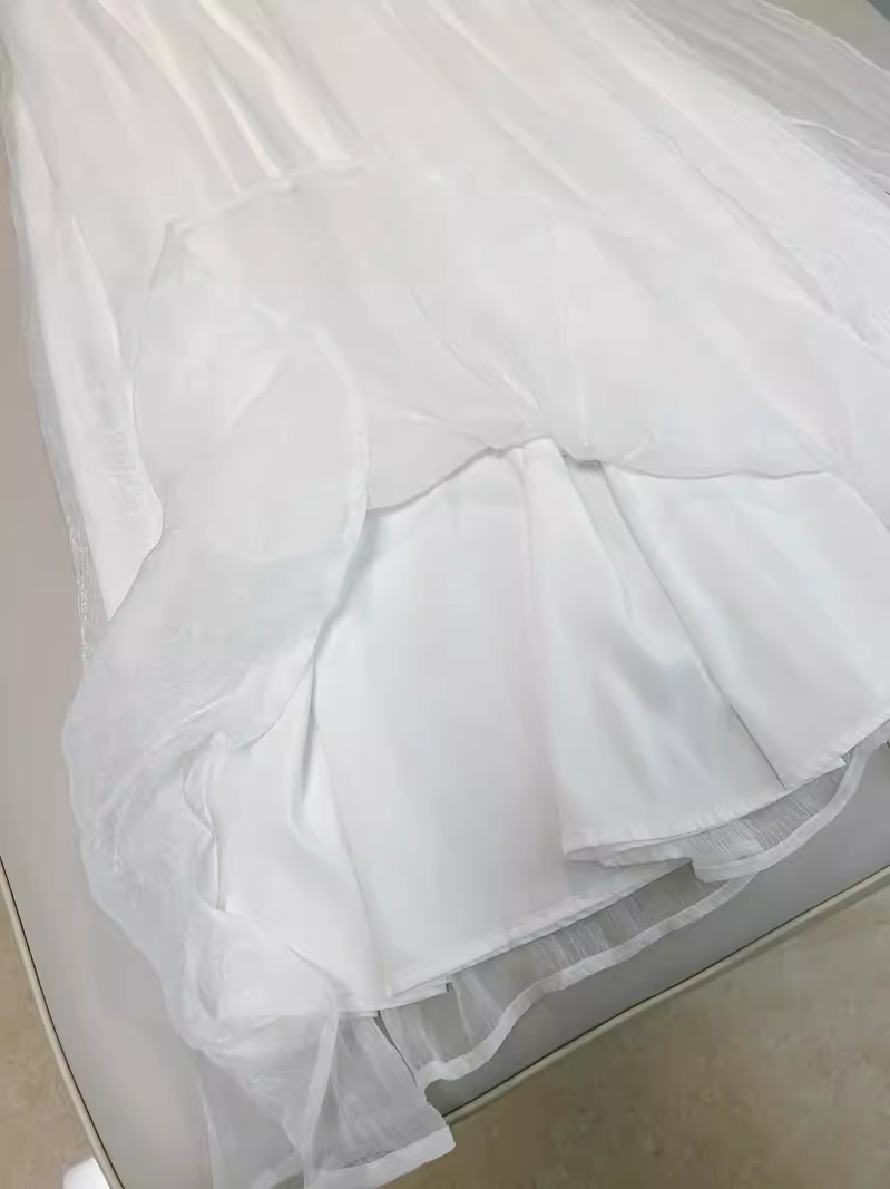Simple A line High Neckline Tulle White Prom Dress