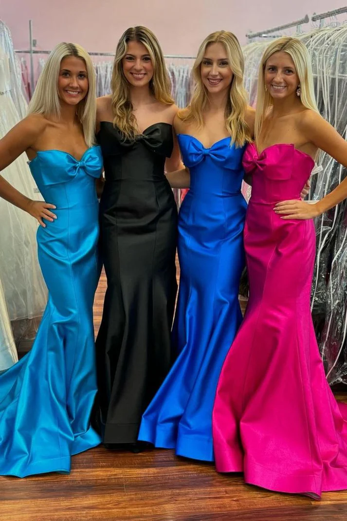 Chic Bow Strapless Mermaid Evening Dress Hot Pink Prom Dress