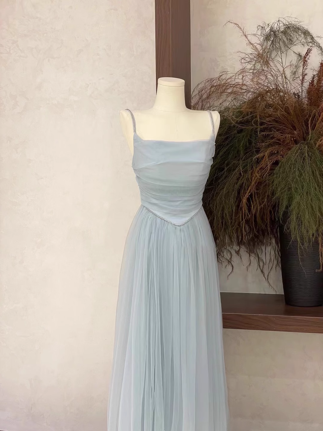 Cute A Line Spaghetti Straps Tulle Light Blue Women's Holiday Dresses