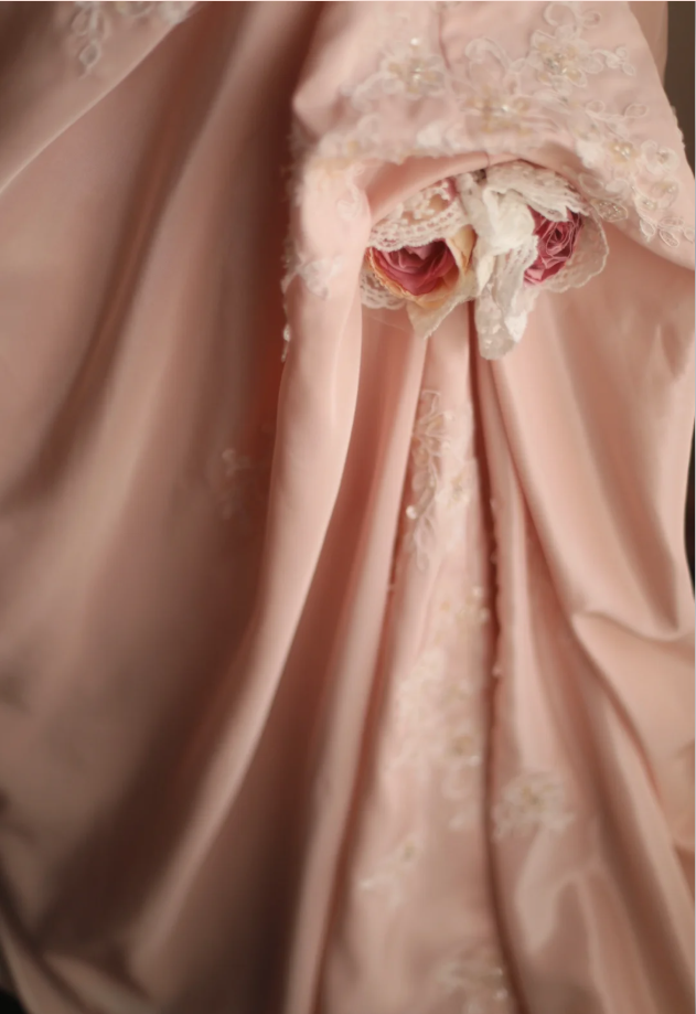 Pretty Pink Strapless Satin Lace Appliques Mermaid Long Party Dress Birthday Dress With 3D Flowers