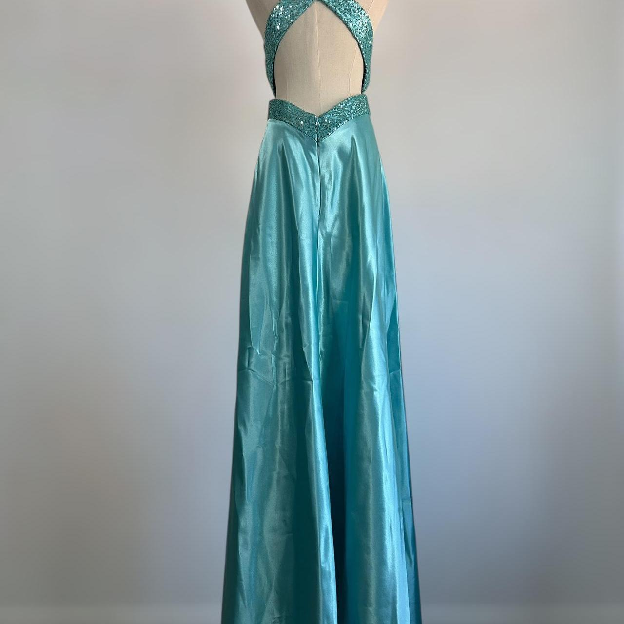 Gorgeous Blue Satin Sequins Backless Party Prom Dress,Formal Evening Dress