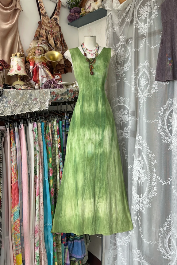 Retro Ombre Green Sleeveless Satin A Line Long Party Dress Prom Dress