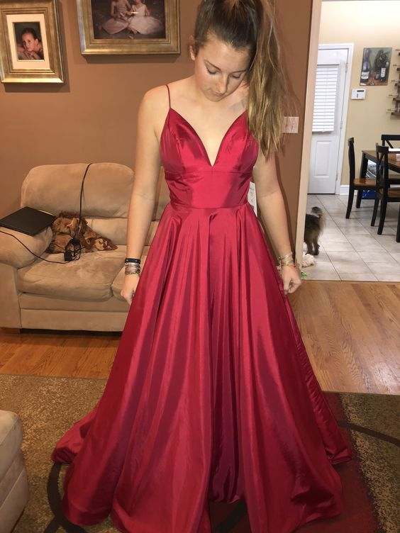 Spaghetti Straps Empire Burgundy Prom Dress