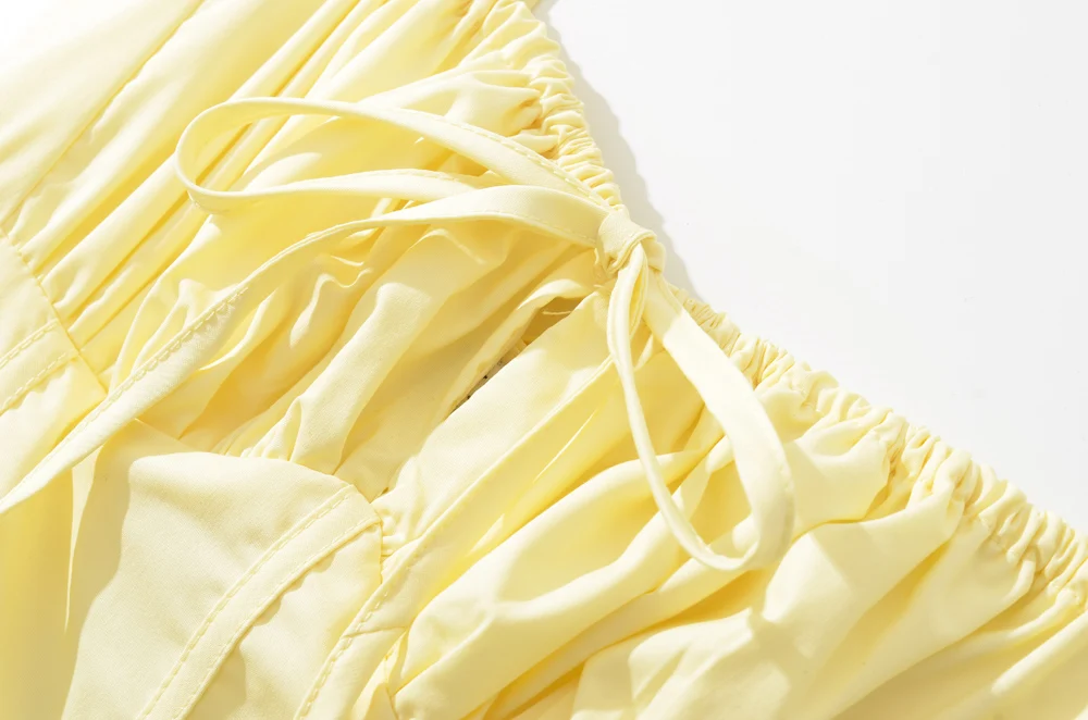 Yellow Ruched Bow Backless Sexy Midi Prom Dress